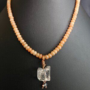 Hand Crafted Beaded Pink Aventurine, Copper-Wired Citrine Pendant Necklace